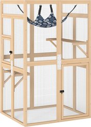Bencmate Weatherproof Wooden Outdoor Locking Cat Crate with Platforms, Enclosure with Sunshine Board, Medium: 33.27 x 63.78 x 63.78-in, Beige