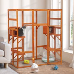 Bencmate 5-Perch Locking Cat Crate, Multi-Level Catio with Hideaway Boxes, Large: 32.36 x 70.08 x 70.08-in, Orange