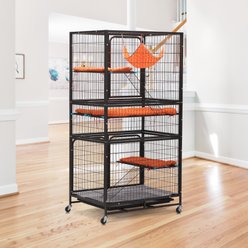 Bencmate 4-Story Locking Cat Crate with Ladder, Rolling Playpen with Removable Tray, Multicolor, Medium: 22.44 x 62.4 x 62.4-in