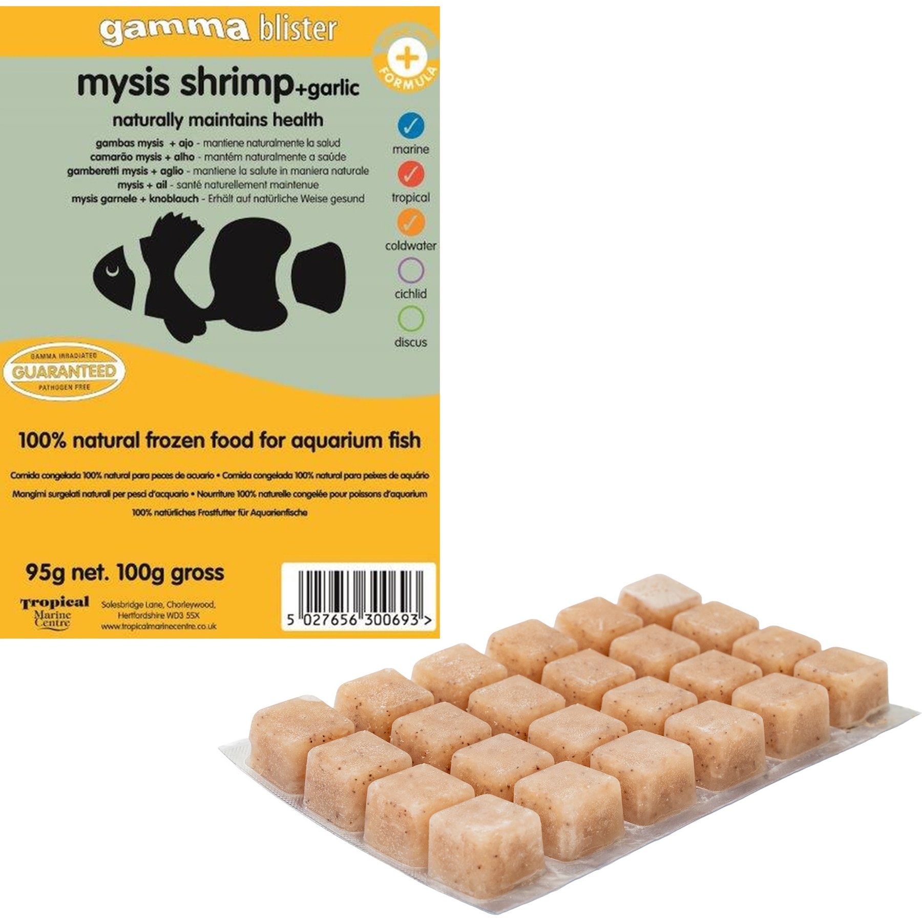 Gamma Mysis Shrimp + Garlic Blister Pack Fish Food, 100-gram, 6 count