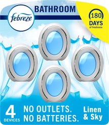 Febreze Bathroom Linen & Sky Scent Heavy Duty Small Space Deodorizer Dog & Cat Air Freshener, 4 count