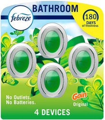 Febreze Bathroom Gain Heavy Duty Small Space Deodorizer Dog & Cat Air Freshener, 4 count