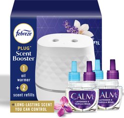 Febreze Downy Calm Refill Plug In Scent Booster Deodorizer Air Freshener Starter Kit for Dog & Cat, White, 1.75-oz