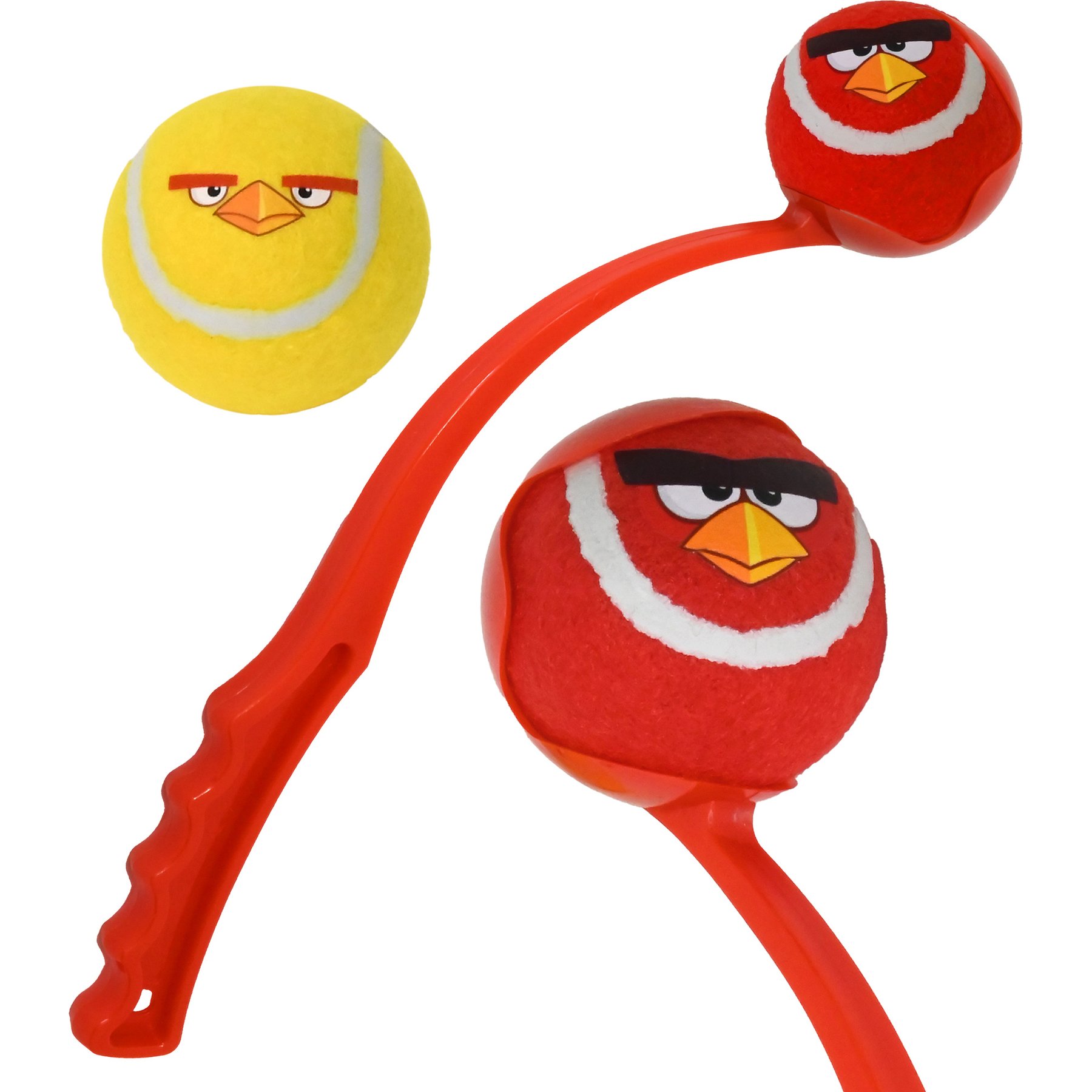 Angry Birds Tennis Ball Squeaky Launcher Dog Toy, Red/Yellow, 3 count