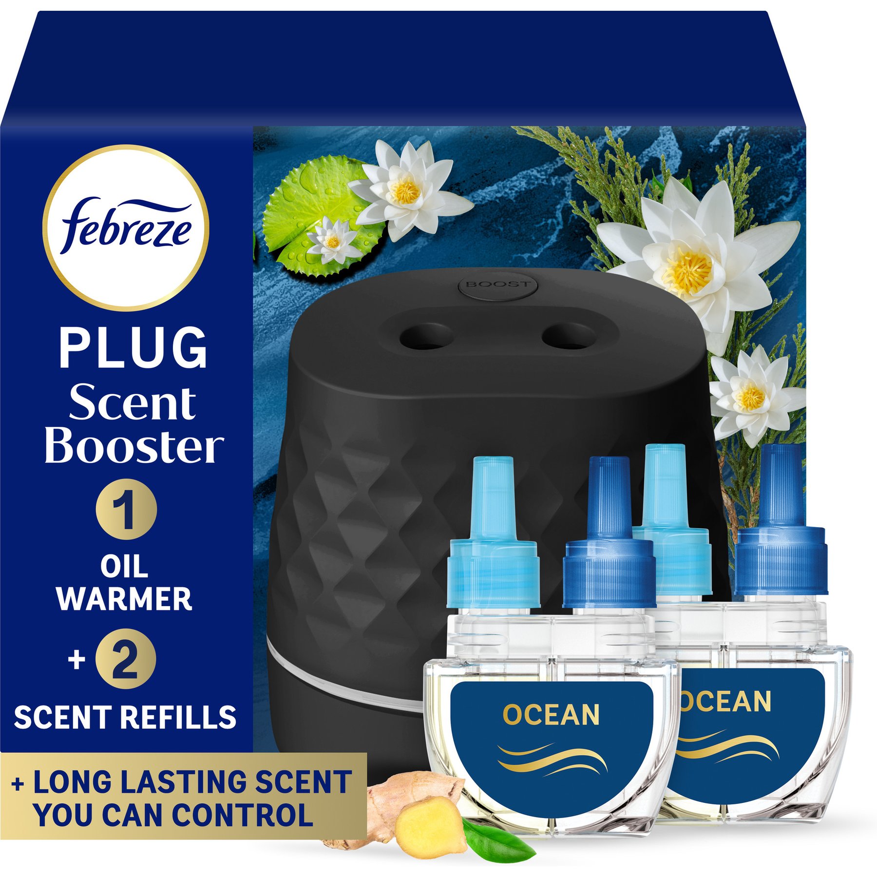 Febreze Ocean Refill Plug In Scent Booster Deodorizer Air Freshener Starter Kit for Dog & Cat, White, 1.75-oz