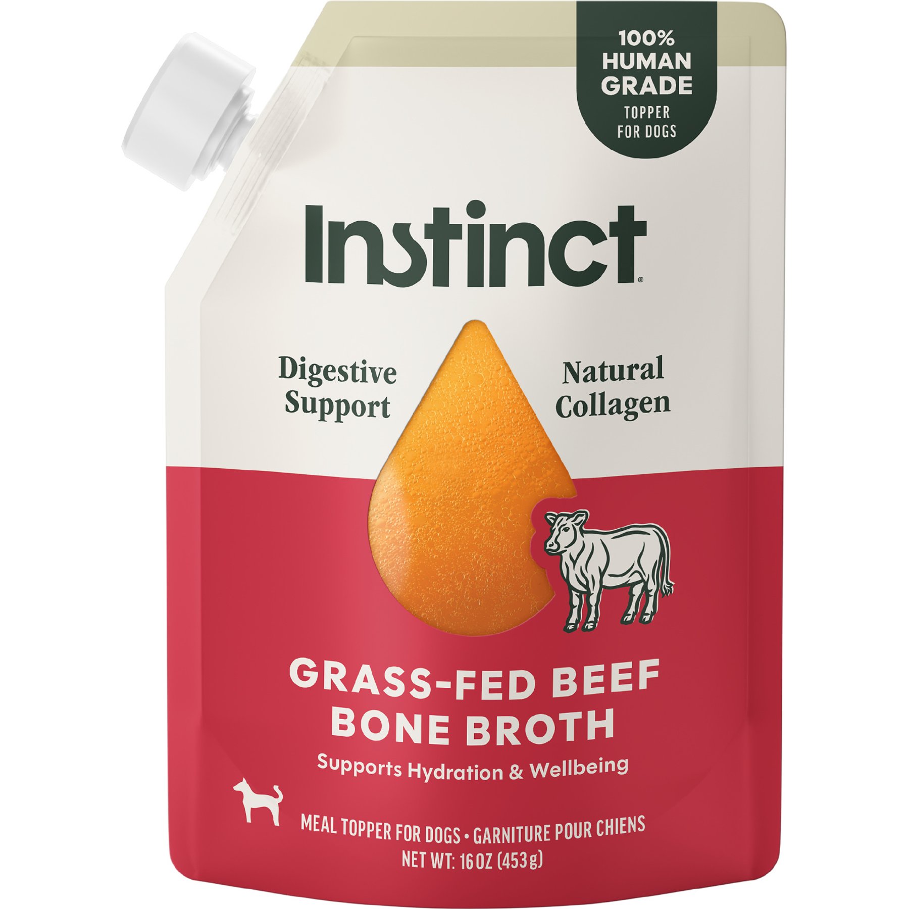 Instinct Human Grade Grass-Fed Beef Bone Broth Wet Dog Food Topper, 16-oz pouch