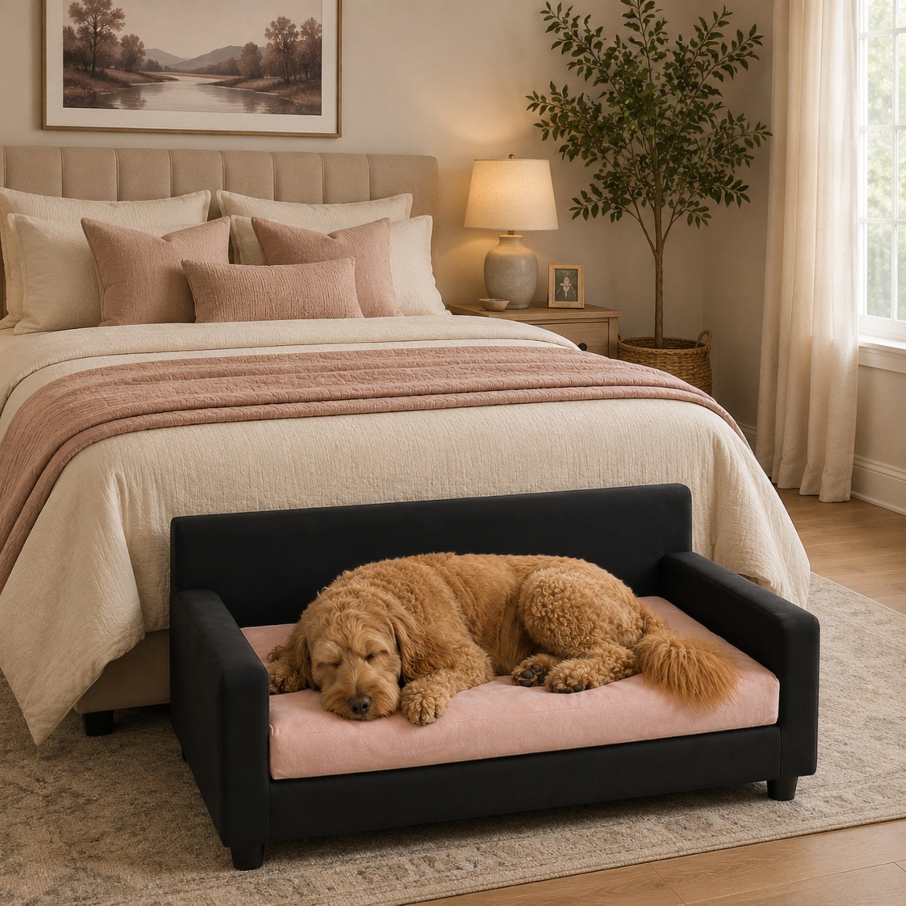 Club Nine Pets Dream Haven Orthopedic Elevated Dog & Cat Sofa Bed with Removable Cover, Pink, Large