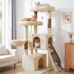 Globlazer 55-in Tall Plush Multi-Level Cat Tree Tower, Beige