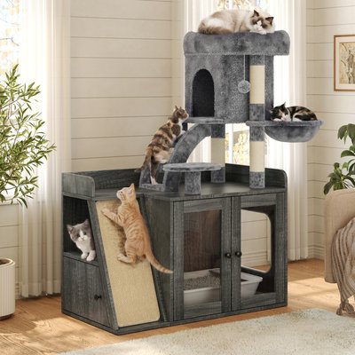 W-Jopns W-Jopns 48-in Litter Box Enclosure LED Light Cat Tree, Grey