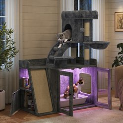 W-Jopns 48-in Litter Box Enclosure LED Light Cat Tree, Grey slide 2 of 9