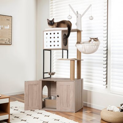 W-Jopns W-Jopns 65.35-in Litter Box Enclosure & Cat Tree, Gray