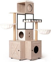 W-Jopns 63-in Multi-Functional Litter Box & Cat Tree, Rustic Gray slide 2 of 9