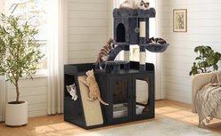 W-Jopns 48-in Litter Box Enclosure LED Light Cat Tree, Black slide 2 of 9
