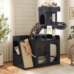 W-Jopns 48-in Litter Box Enclosure LED Light Cat Tree, Black