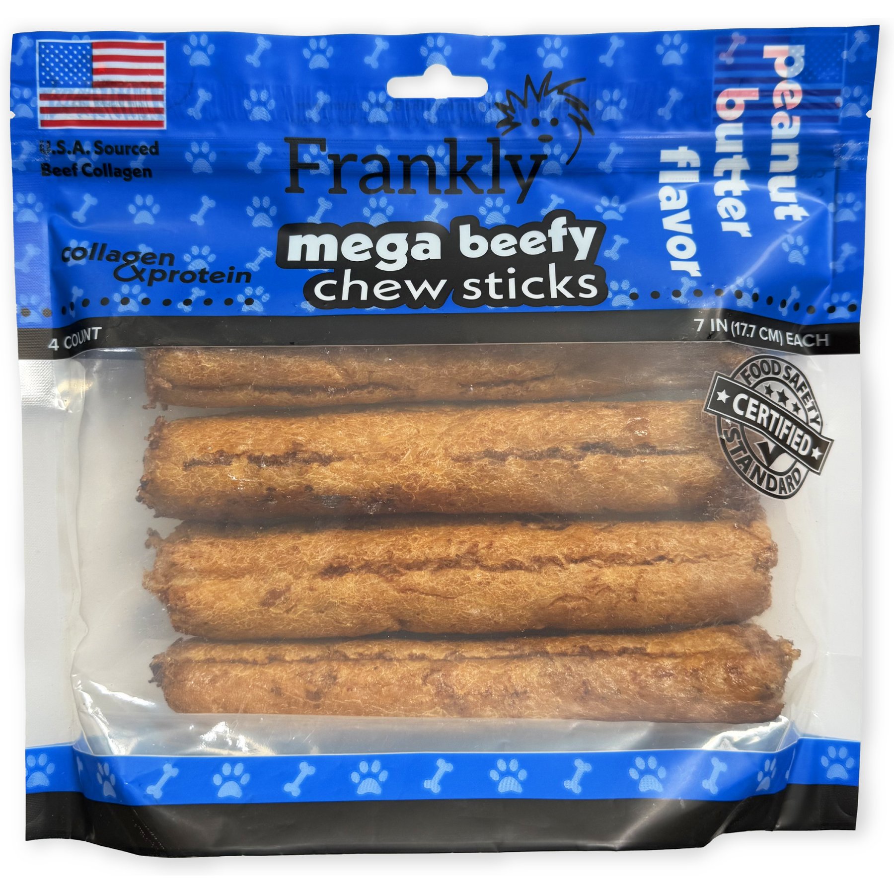 Frankly Mega Beefy 7-inch Beef Peanut Butter Rawhide Dog Chew, 4 count
