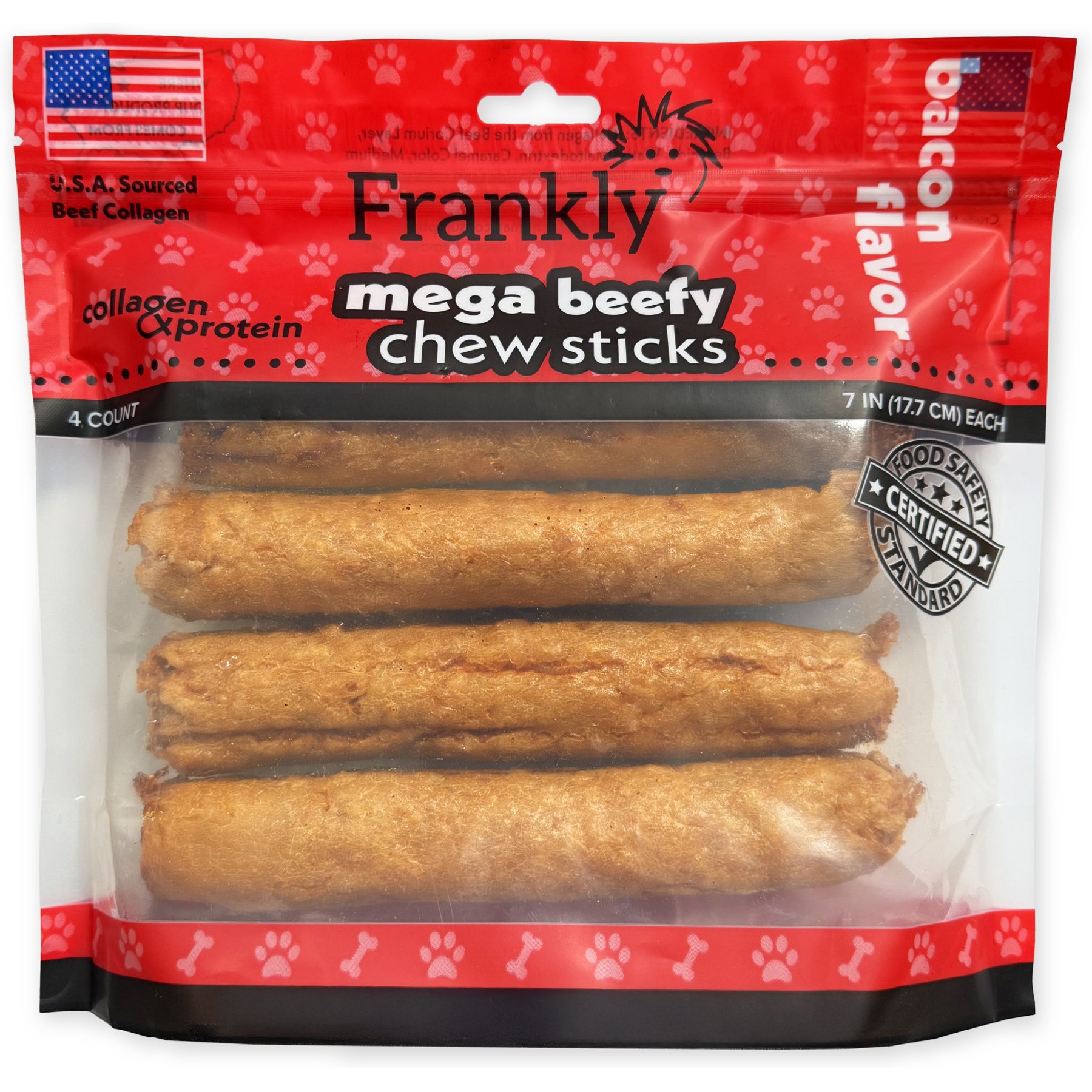 Frankly Mega Beefy 7-inch Bacon Rawhide Dog Chew, 4 count