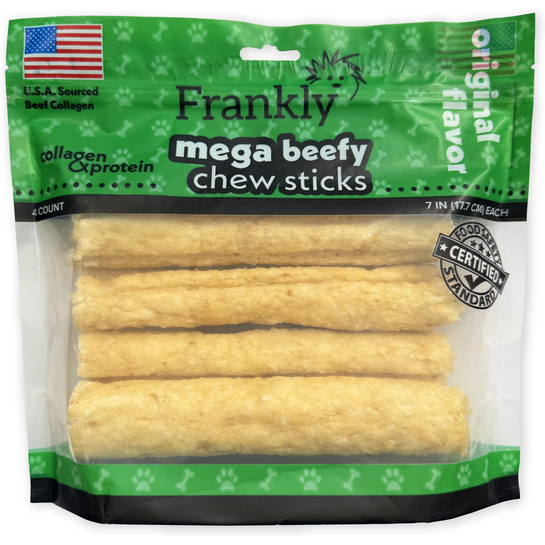 Frankly Mega Beefy 7-inch Original Beef Rawhide Dog Chew, 4 count