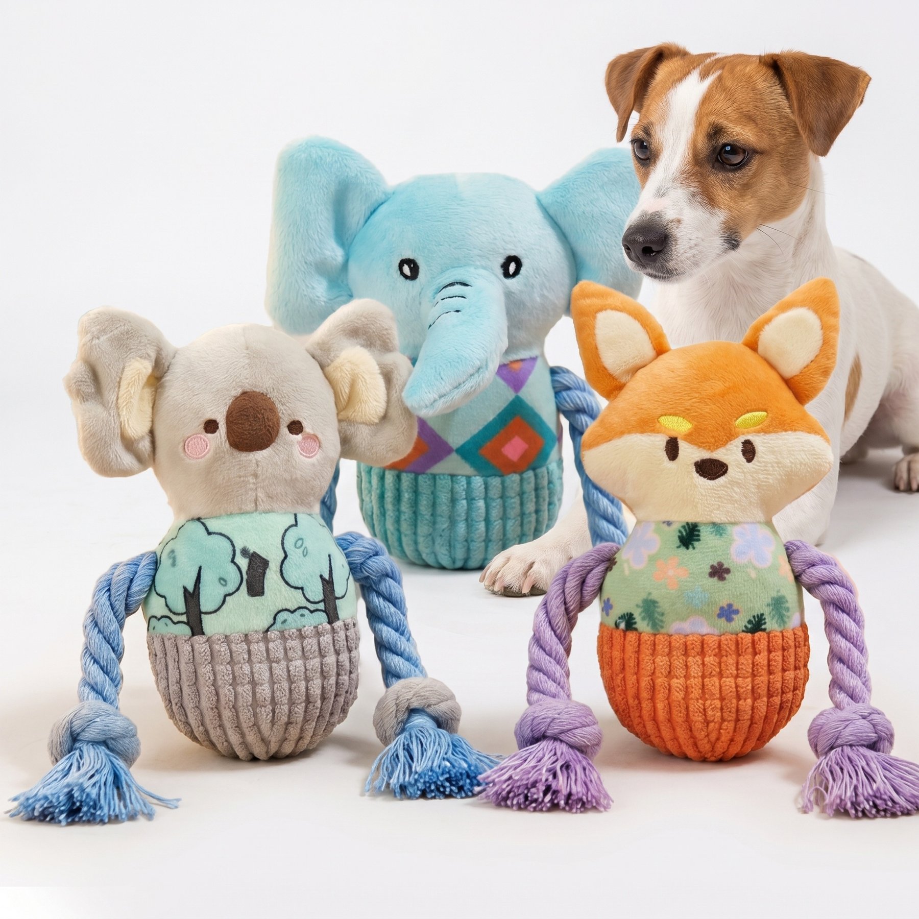 Kseroo Elephant Trio Squeaky Exercise Tough Plush Dog Toy, Multicolor, 3 count