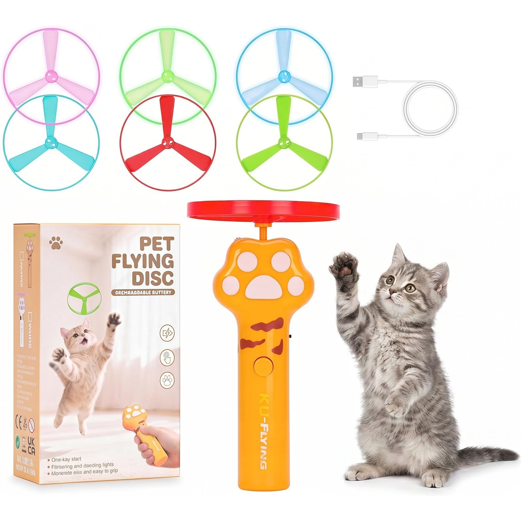 Kseroo Electric Flying Disc Interactive Catnip Exercise Launcher Cat Toy, Orange