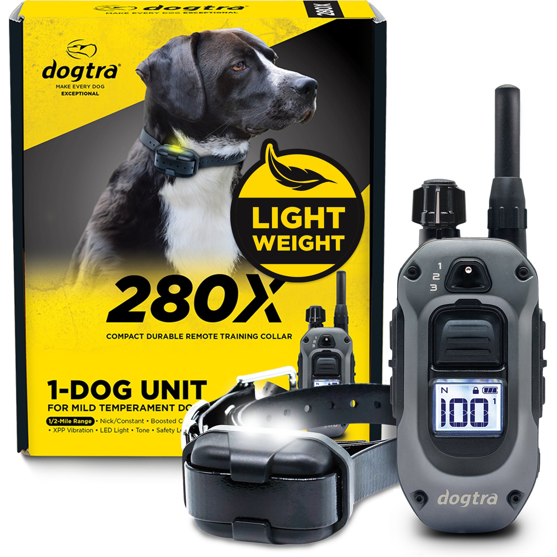 Dogtra 280X 1/2 Mile IPX9K Waterproof Vibration & Tone Remote Dog Training Collar, Black, 10-in neck, 3/4-in wide