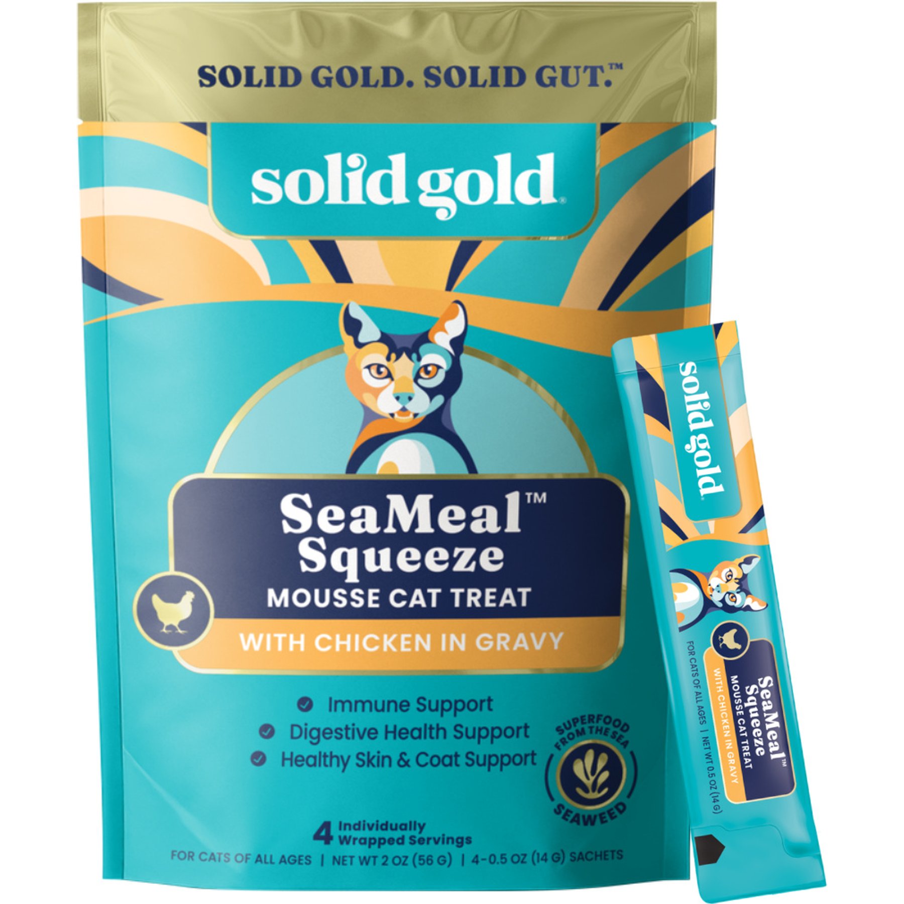 Solid Gold SeaMeal Mousse Lickable Squeeze Chicken Skin & Coat Digestive & Immune Health Cat Treat, 4 count