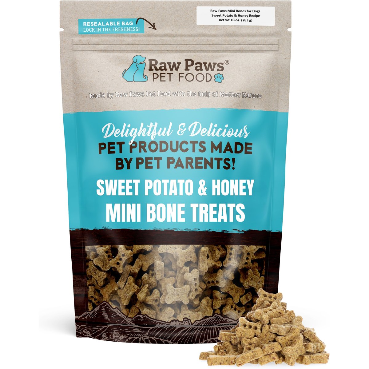 Raw Paws Mini Bone High-Protein Sweet Potato & Honey Recipe Crunchy Dog Treats, 10-oz bag