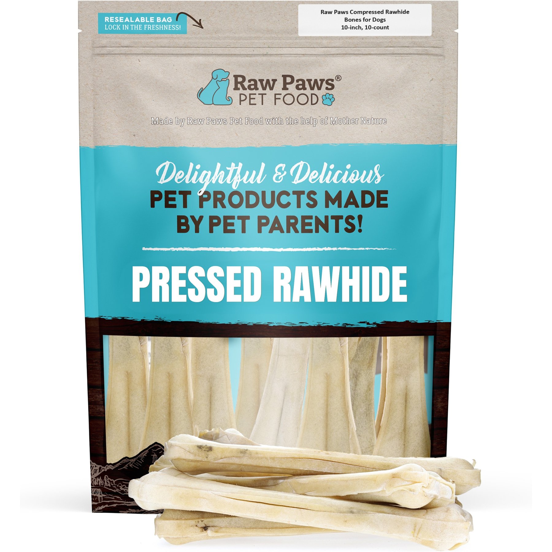 Raw Paws Pressed Bone 10-in Buffalo Rawhide Dog Chew, 10 count