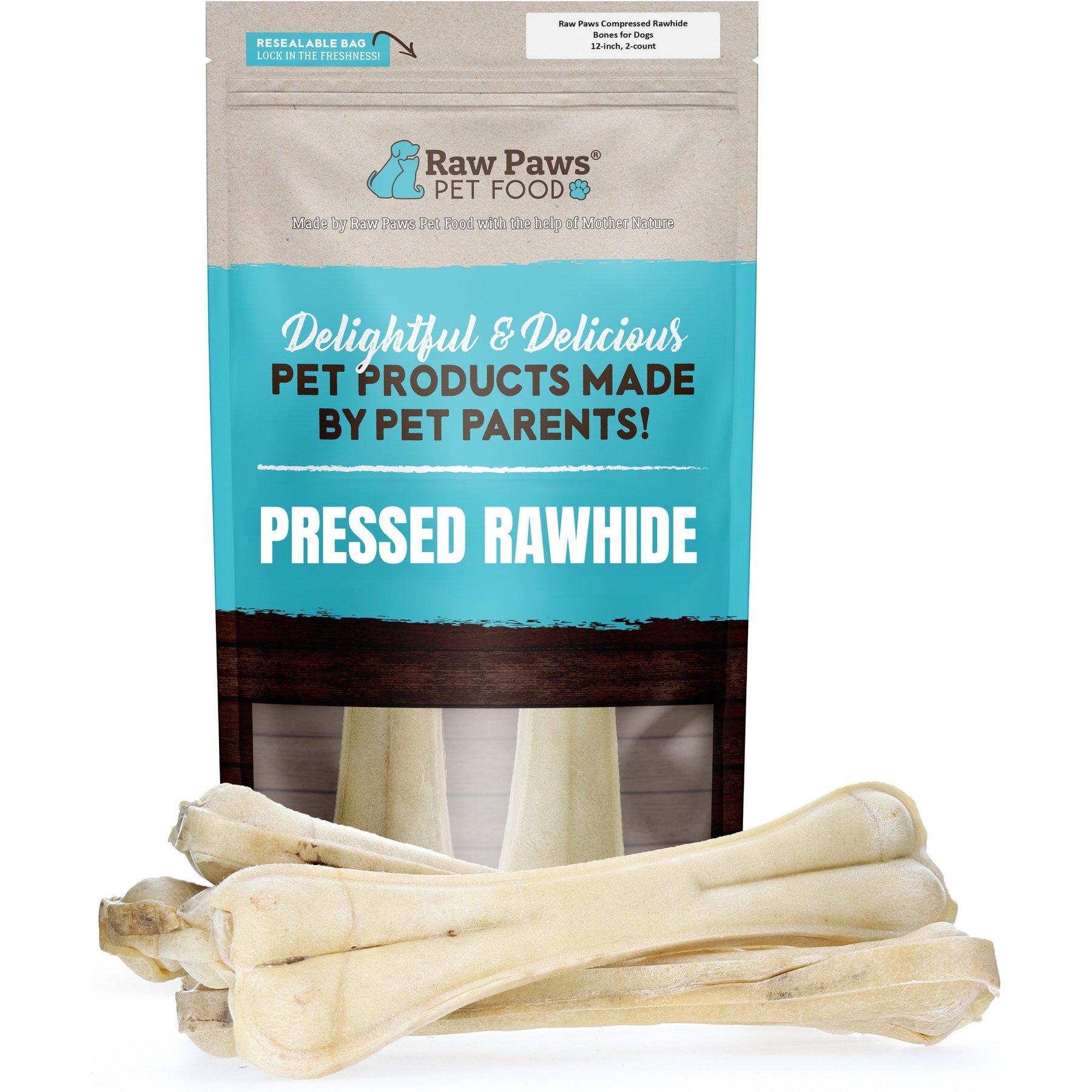 Raw Paws Pressed Bone 12-in Buffalo Rawhide Dog Chew, 2 count
