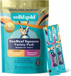 Solid Gold SeaMeal Mousse Lickable Squeeze Variety Pack Skin & Coat Digestive & Immune Health Cat Treats, 6 count