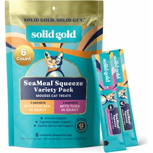 Solid Gold SeaMeal Mousse Lickable Squeeze Variety Pack Skin & Coat Digestive & Immune Health Cat Treats, 6 count