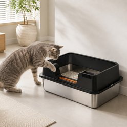 NonoPets Stainless Steel Pan Cat Litter Box with High Sides & Anti-Tracking Step, X-Large, Black