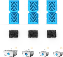 HINTON Stainless Steel Water Cat Replacement Fountain Filters & Pre-Filter Sponges, Blue, 3 count