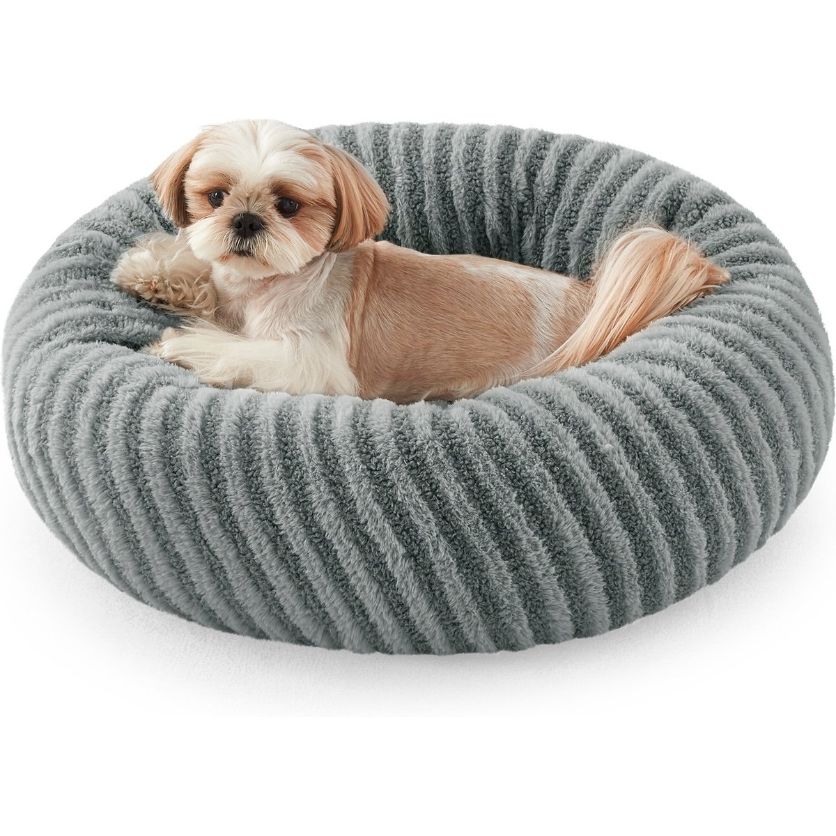 AIPERRO Plush Donut Round Dog Bed, Small, Grey