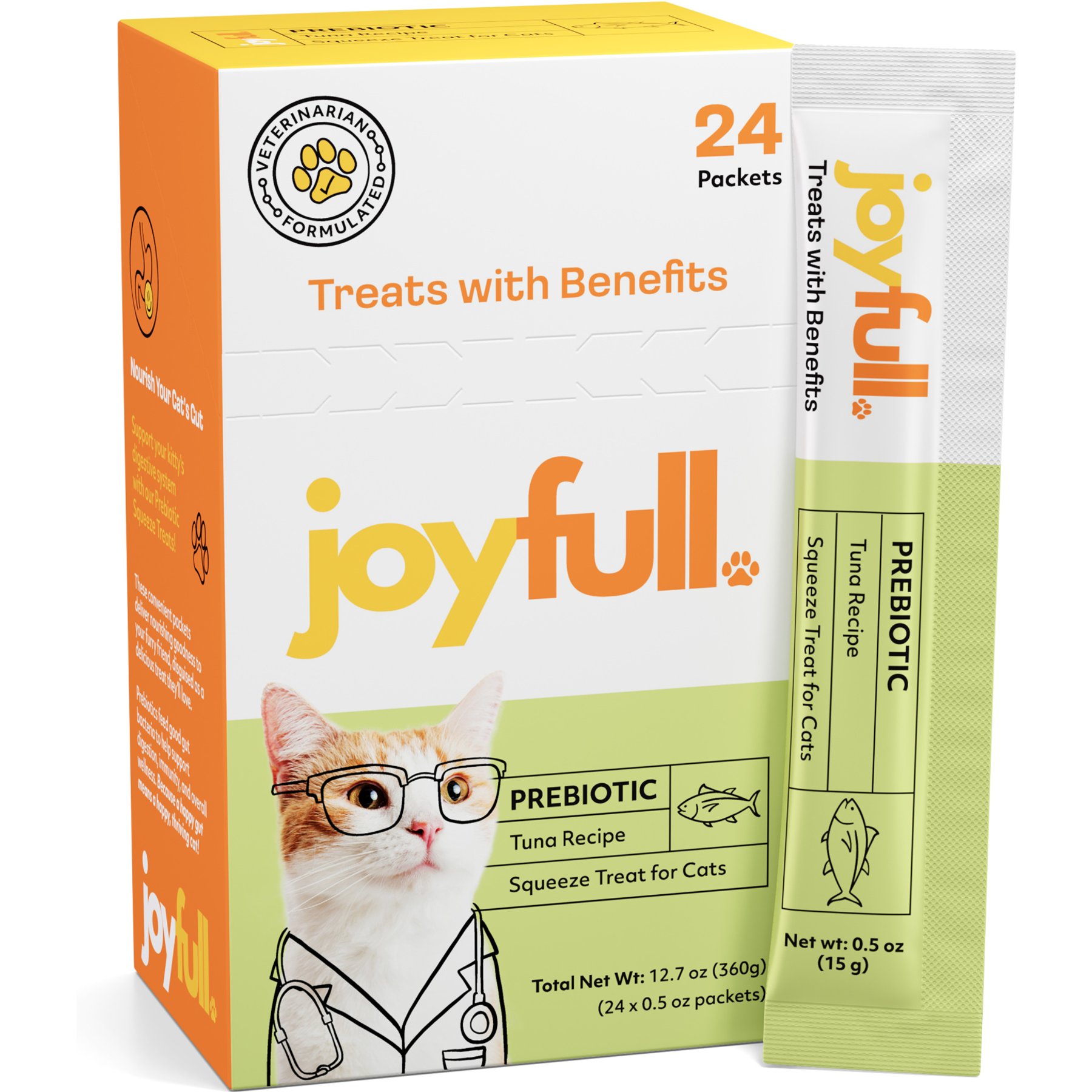 JoyFull Prebiotic Gluten-Free Squeeze Tuna Lickable Cat Treats, 12.7-oz box, 24 count