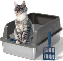 DVPETS High Sided Open-Top Stainless Steel Multi-Cat Litter Box, X-Large: 23-in, Dark Grey