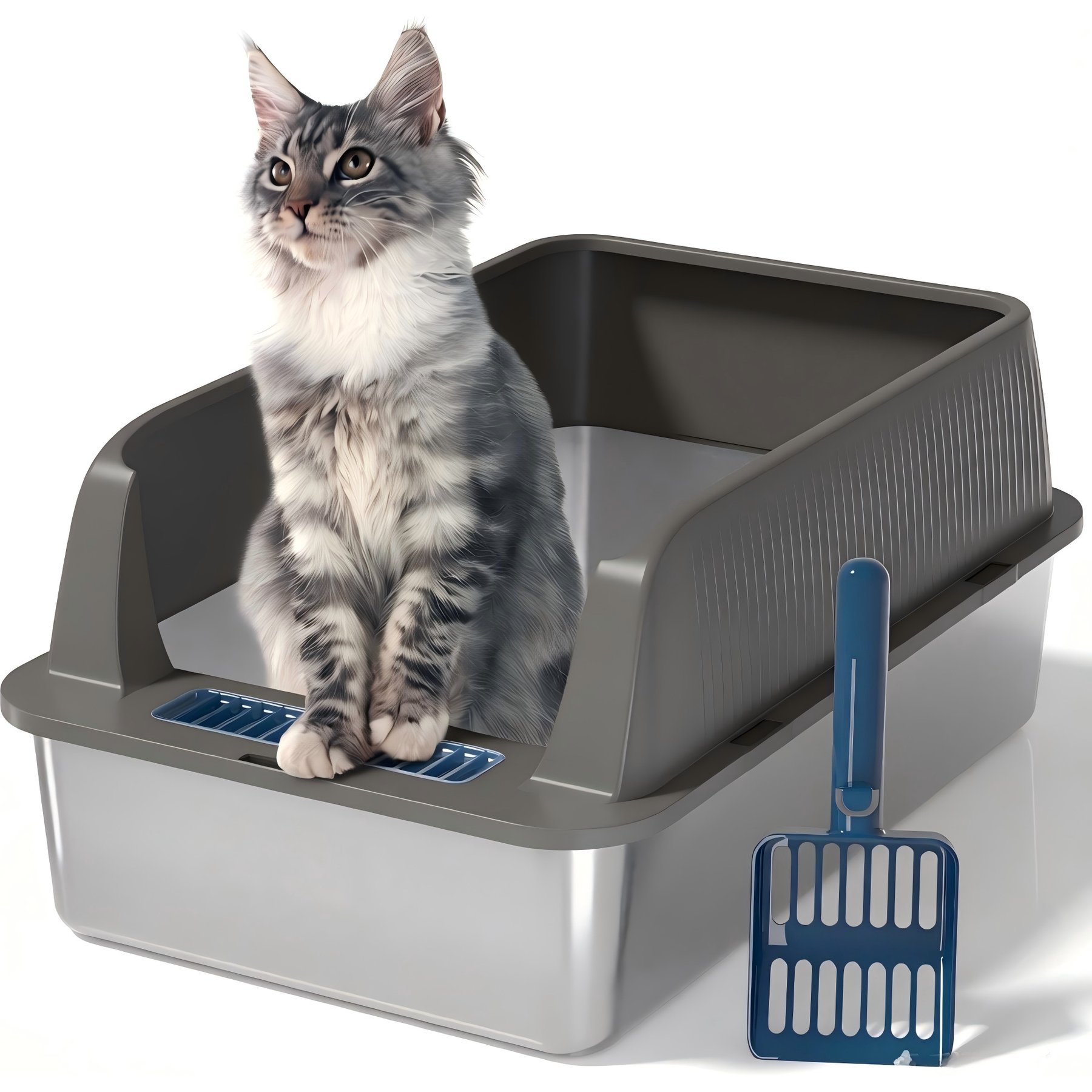 DVPETS High Sided Open-Top Stainless Steel Multi-Cat Litter Box, X-Large: 23-in, Dark Grey