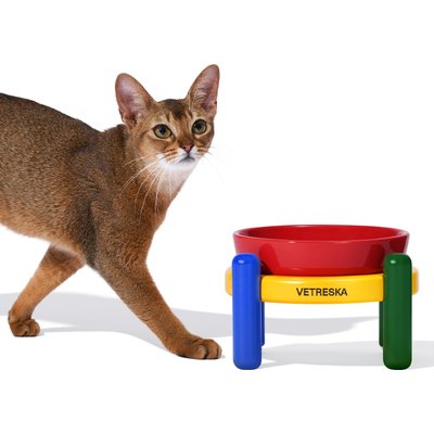 VETRESKA VETRESKA Chroma Dishwasher Safe Ceramic Dog Bowl Set, Red/Yellow/Blue/Green, Small: 20-oz