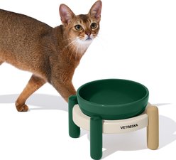 VETRESKA Santal Forest Dishwasher Safe Ceramic Dog Bowl Set, Green/White/Gold, Small: 20-oz