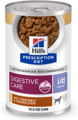 Hill's Prescription Diet i/d Digestive Care Low Fat Rice, Vegetable & Chicken Stew Wet Dog Food, 12.5-oz, case of 12