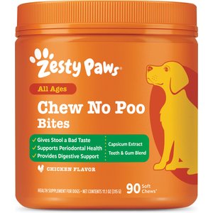 Zesty Paws Chew No Poo Chicken Flavored Soft Chews Coprophagia Stool Eating Deterrent Digestive Supplement for Dogs, 90 count