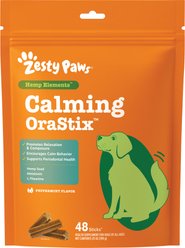 Zesty Paws Hemp Elements Calming Hemp OraStix Peppermint Flavored Dental Chews Melatonin Supplement for Dogs, 25-oz bag