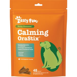 Zesty Paws Hemp Elements Calming Hemp OraStix Peppermint Flavored Dental Chews Melatonin Supplement for Dogs, 25-oz bag