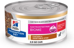 Hill's Prescription Diet Gastrointestinal Biome Digestive/Fiber Care Chicken & Vegetable Stew Wet Cat Food, 2.9-oz, case of 24