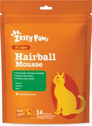 Zesty Paws Hairball Mousse Chicken Flavored Lickable Hairball Control Supplement for Cats, 14 count