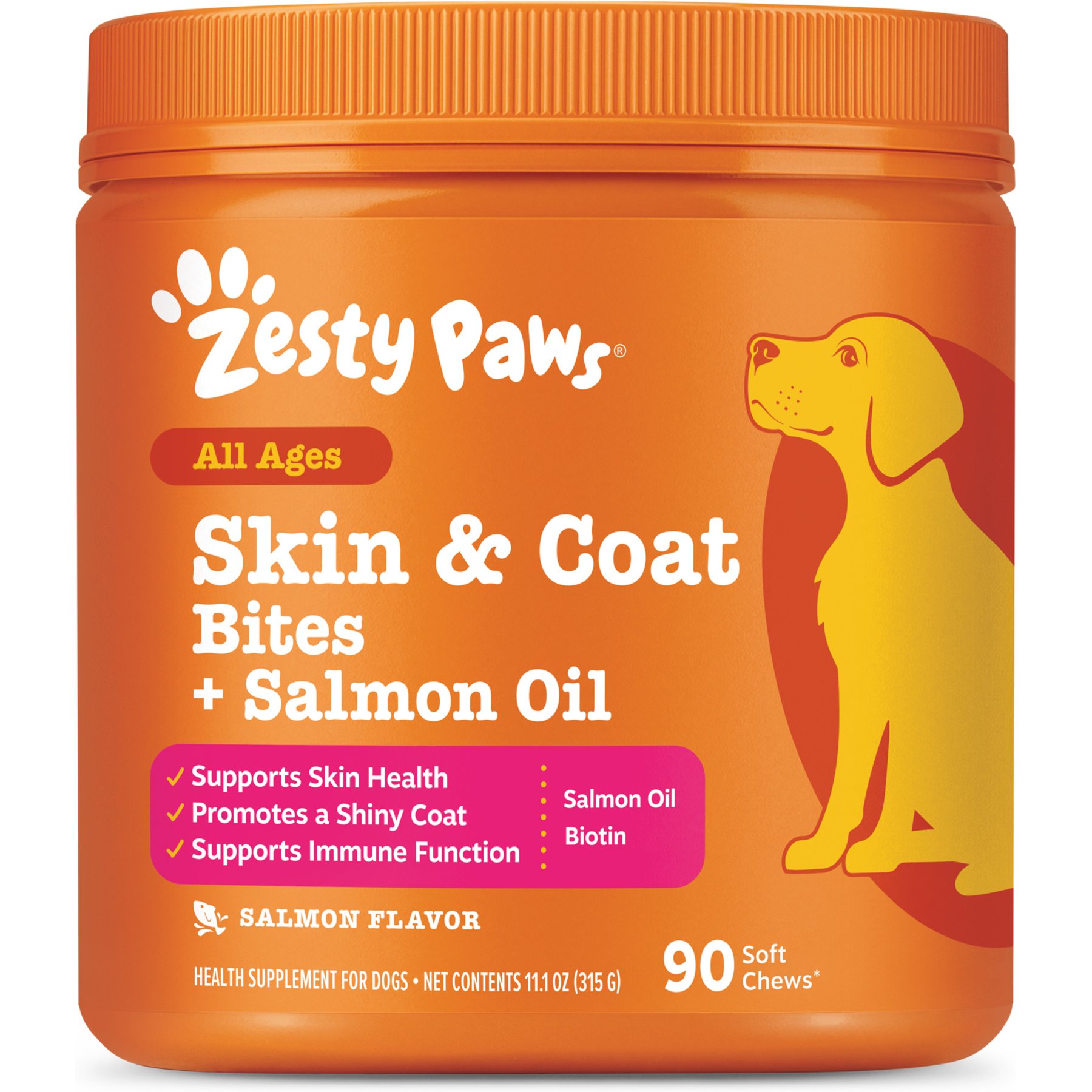 Zesty Paws Skin & Coat Bites Salmon Flavored Soft Chews Salmon Oil Supplement for Dogs, 180 count bundle