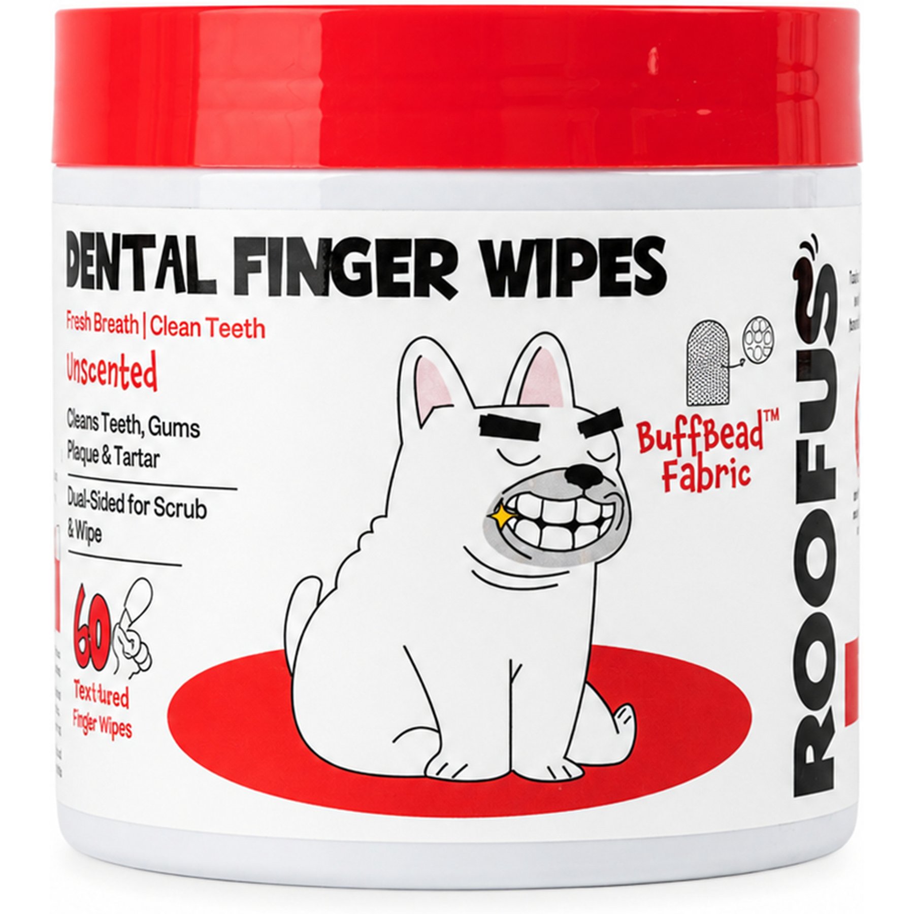 Roofus Fragrance Free Dog Dental Wipes, 60 count