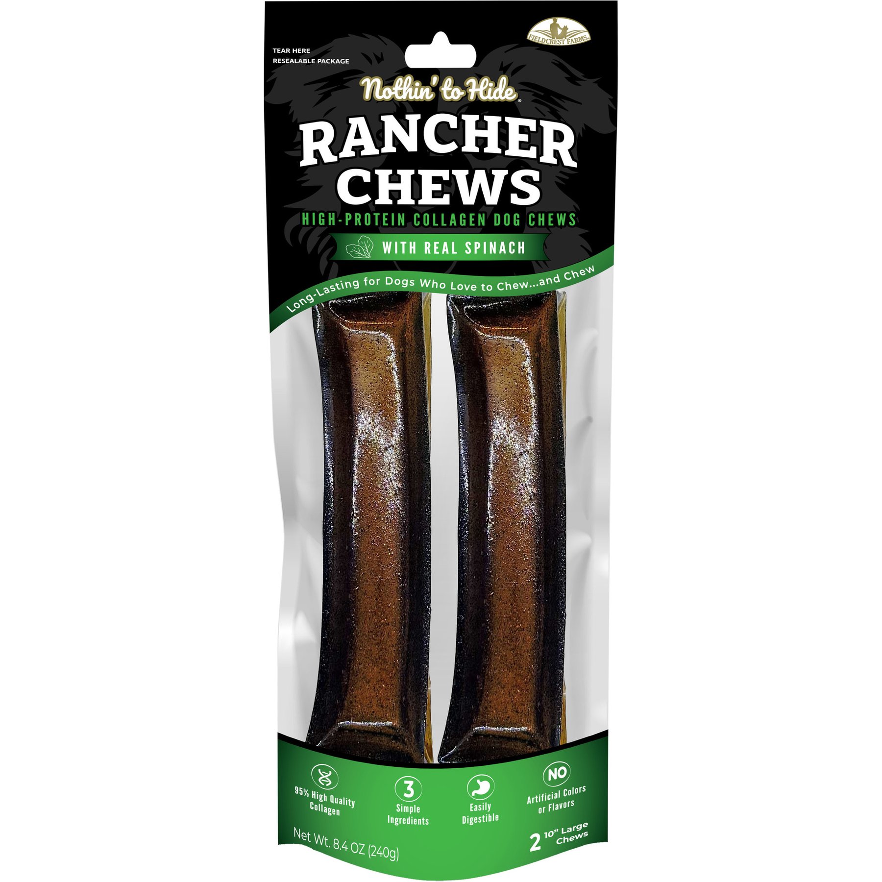 Fieldcrest Farms NTH Rancher 10-in Spinach Flavored Natural Chews, 2 count