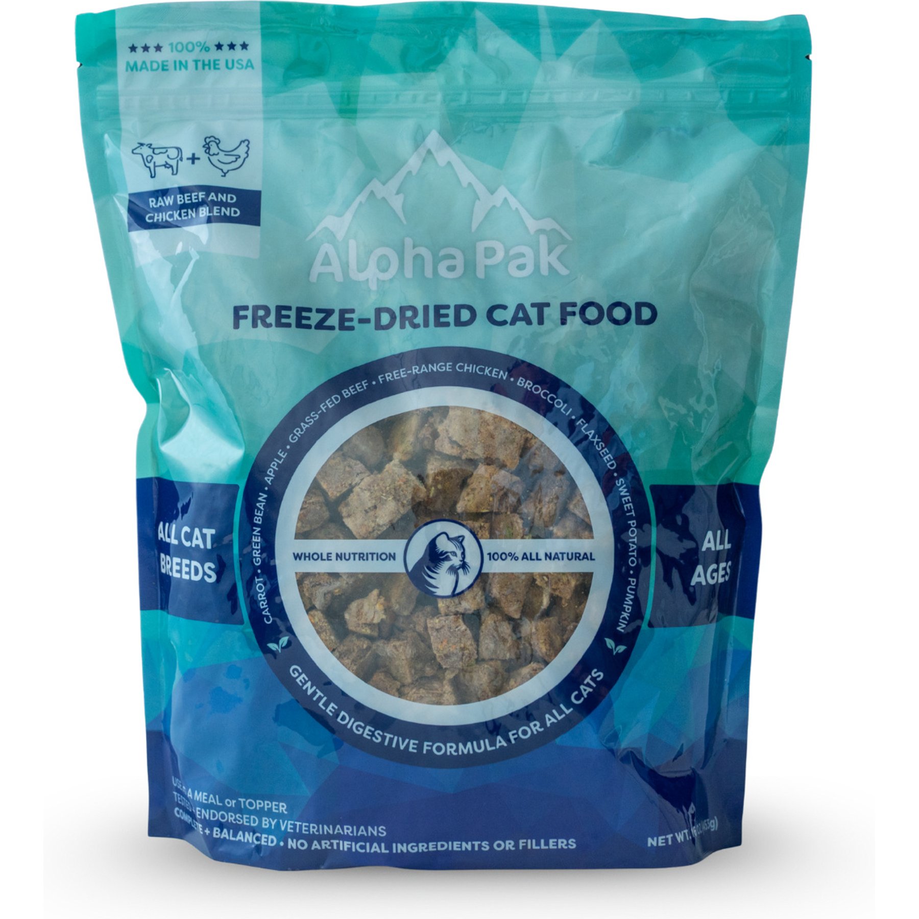 AlphaPak Raw Chicken & Beef Recipe Freeze-Dried Cat Food, 16-oz bag