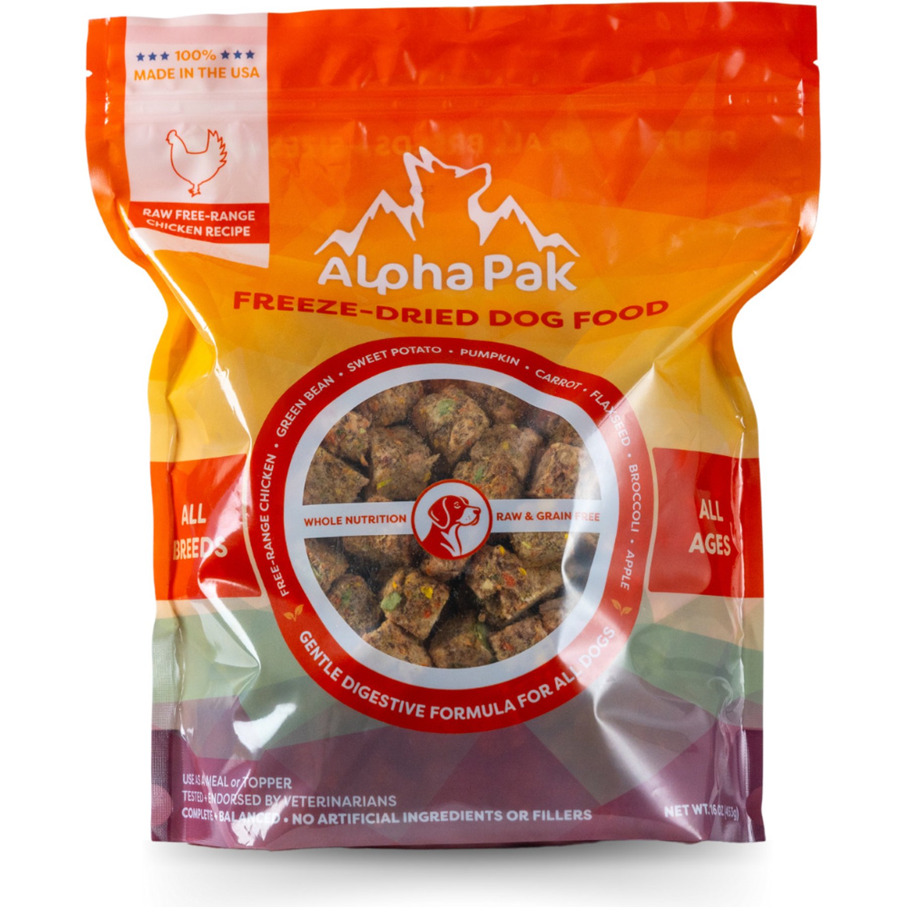 AlphaPak Raw Chicken Recipe Freeze-Dried Dog Food, 16-oz bag