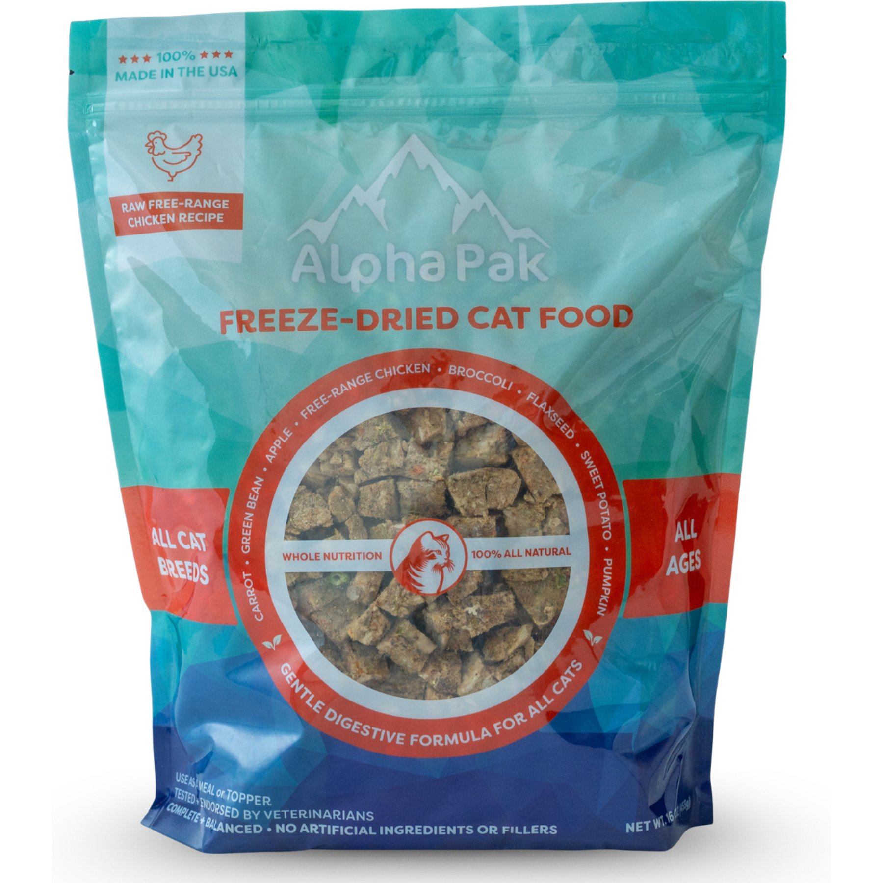 AlphaPak Raw Chicken Recipe Freeze-Dried Cat Food, 16-oz bag